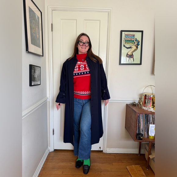 80s Vintage Nina Ricci Navy Blue Wool Trench Style Coat - Picture 3 of 10